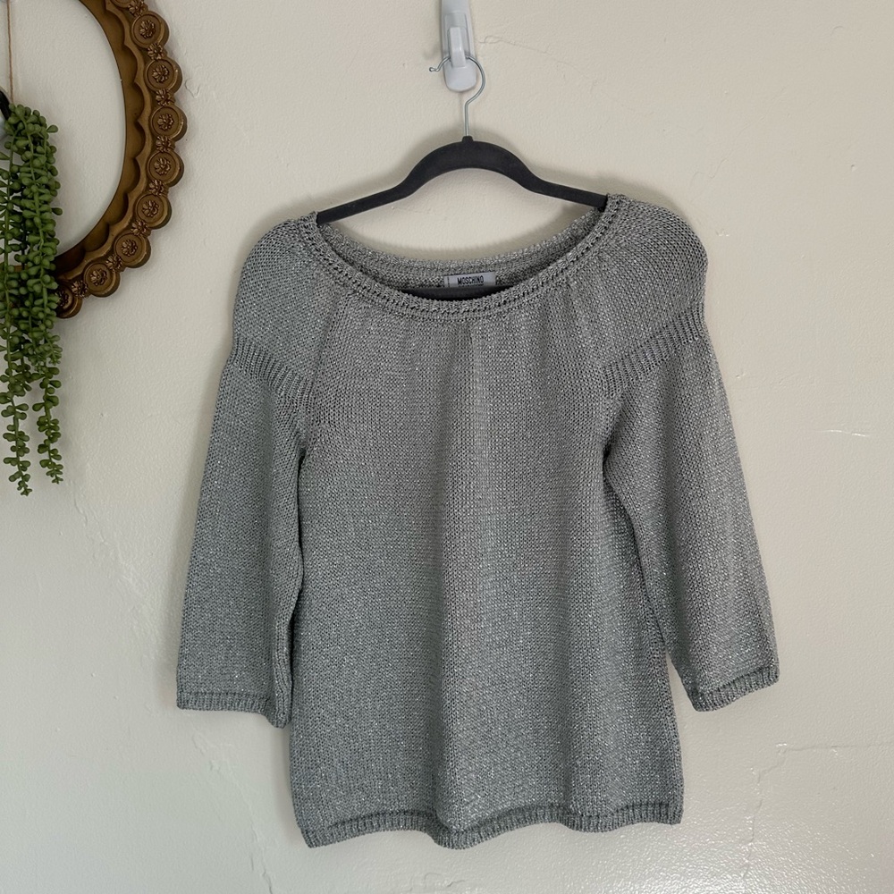 Moschino Cheap and Chic Metallic Silver Three Quarter Sleeve Sweater, US 10